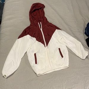 Maroon and white zaful rain jacket